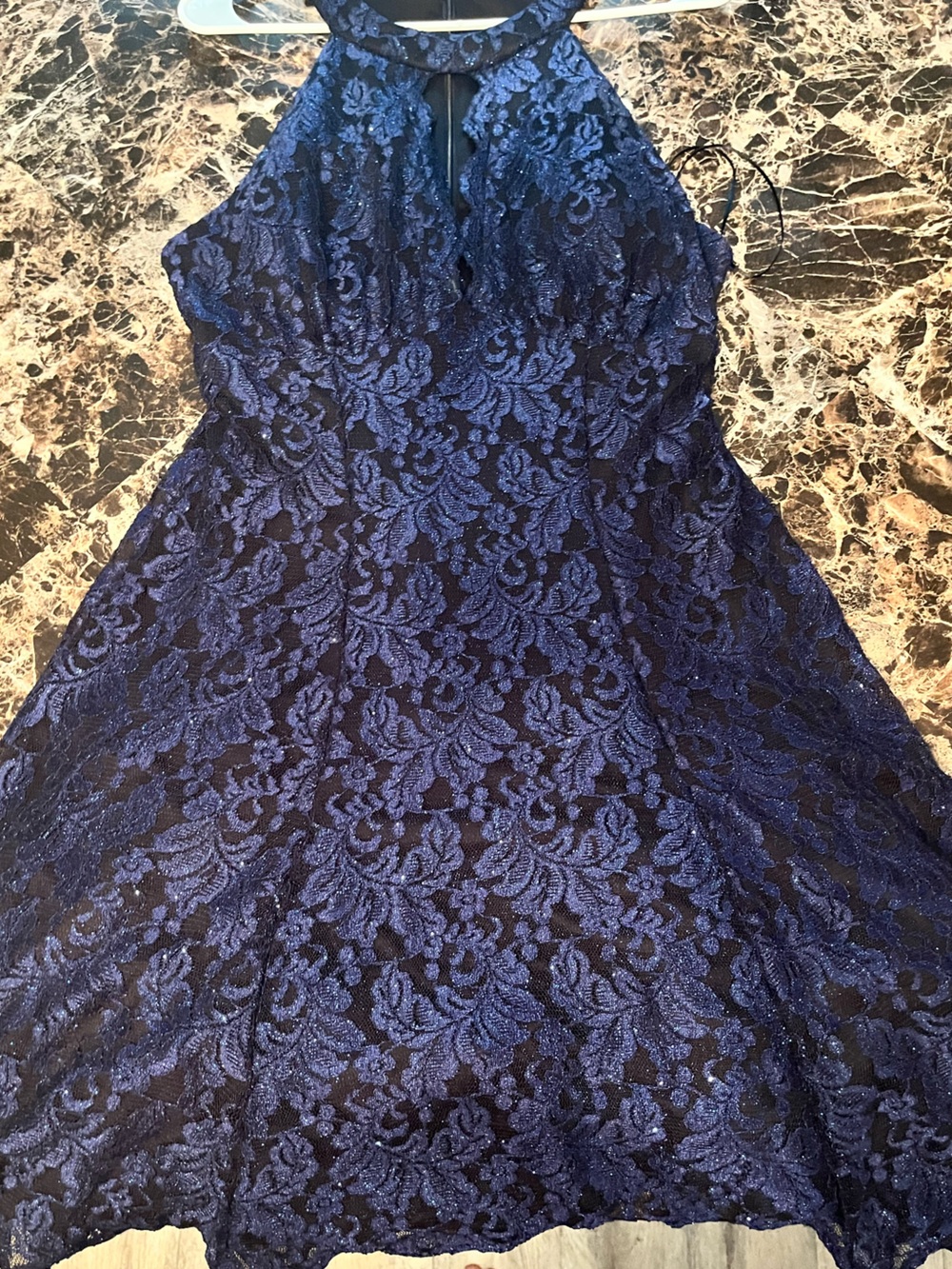 Macy's Navy Blue Lace Halter Prom Dress